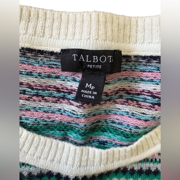 Talbots Womens Fair Isle Wool Crew Neck Sweater Multicolor Striped Petite M - Picture 6 of 7